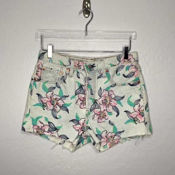 Levi's 501 Floral Pastel Embroidery Hi Rise Button Fly Cut Off Shorts Size 28 - Picture 3 of 8
